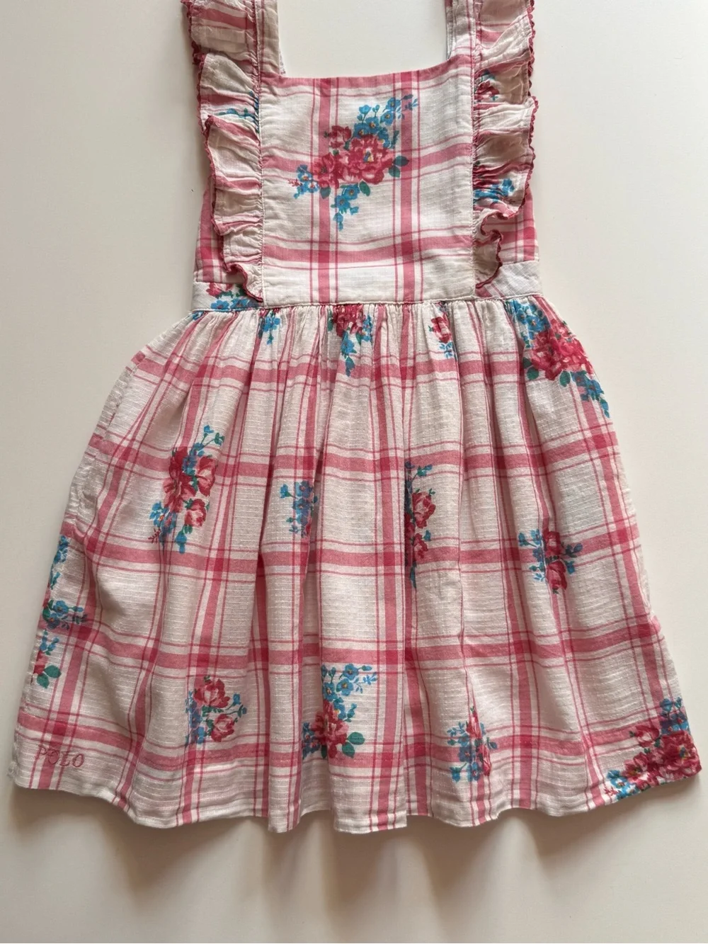 Ralph Lauren Girls' Floral Check Print Pinafore Dress - Size 5